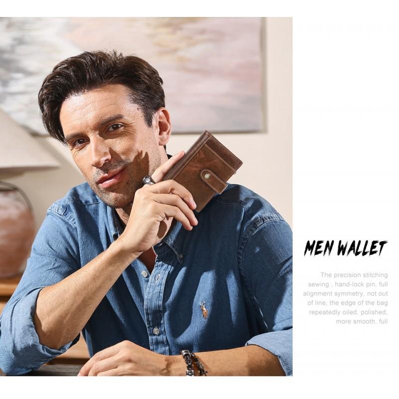 Full Grain Color Changing Head Layer Cowhide RFID Anti-theft Brush Men's Wallet Buckle Three Fold Leather