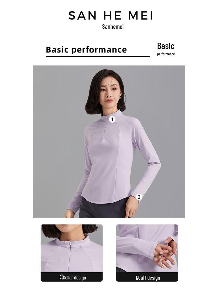 Women's Slimming Half-Zip Long-Sleeve Base Layer Top for Fitness & Yoga - Comfortable and Stylish Spring/Autumn Outerwear