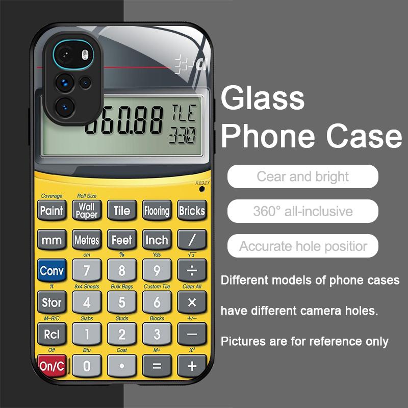 Funny Digital Calculator Pattern Tempered Glass Phone Case for Motorola Moto G85 G84 G75 Edge 50 Fusion 40 Neo 30 Pro Hard Cover