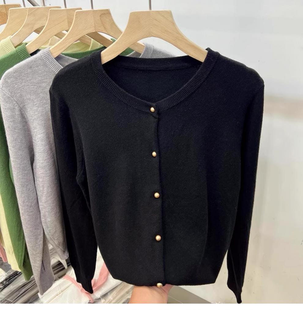 Korean Style Round Neck Knit Cardigan - Women's Trendy Long Sleeve Sweater for Spring/Autumn 2026