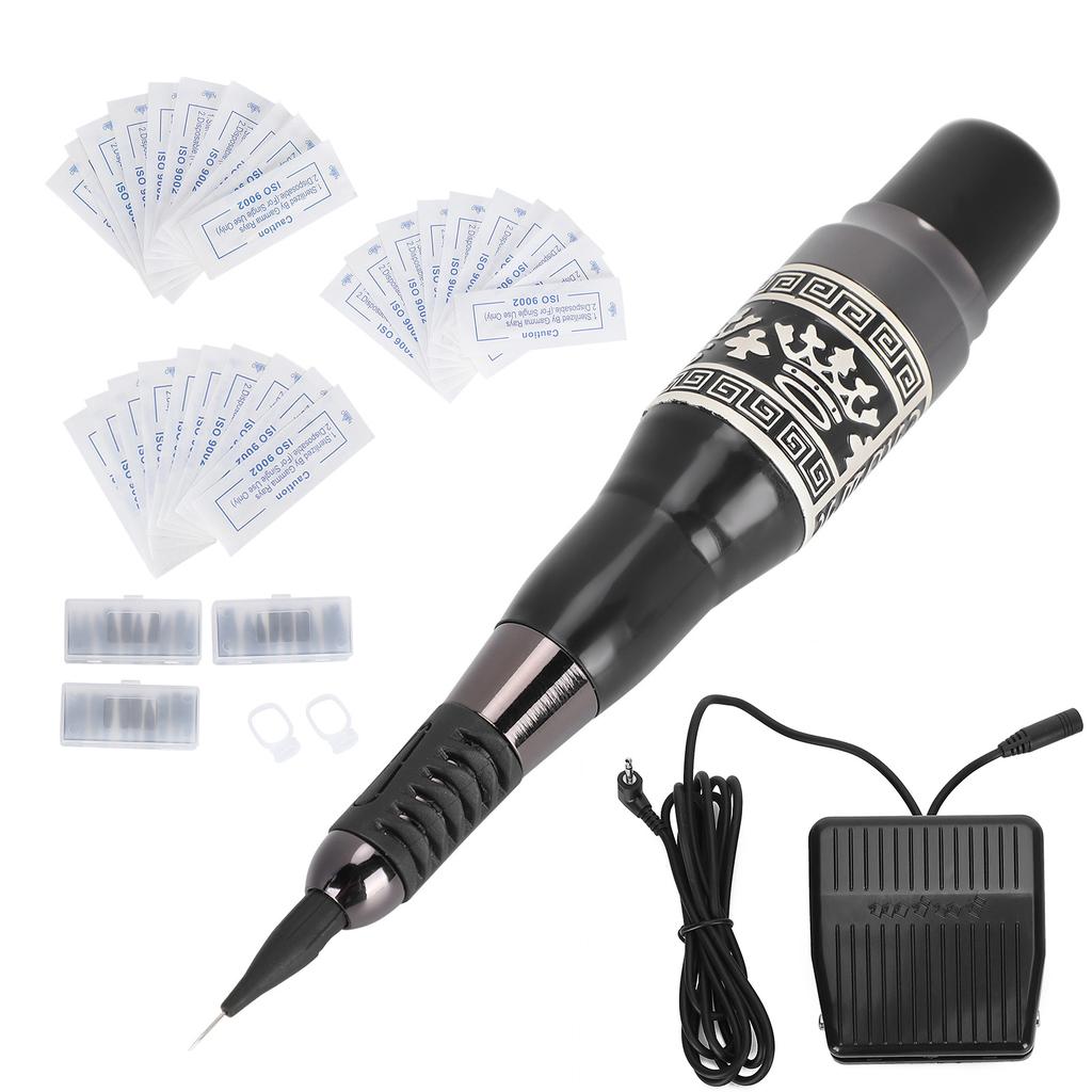 Tätowiermaschinen-Set Professioneller Tätowierstift mit Fußschalter für Augenbrauen-Lippen-Tätowierung Schwarz