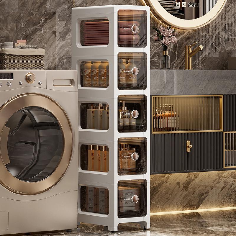 17CM Narrow Bathroom Storage Cabinet: Multi-Layer Drawer-Type Plastic Shelf