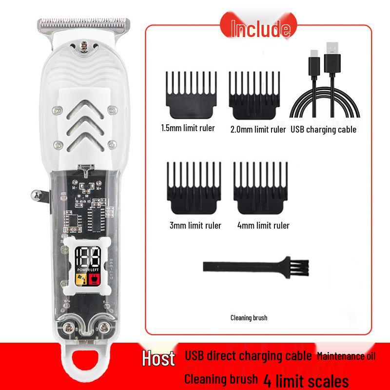 High-Power Transparent Hair Clipper Electric Trimmer for Professional Salon Use