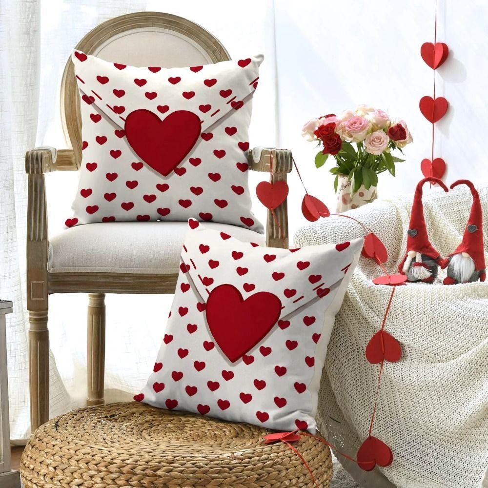 Red Heart Valentine's Day Pillowcase Polyester Simple Envelope Throw Pillow Cover Soft Wedding Pillow Cover For Sofa Decoration