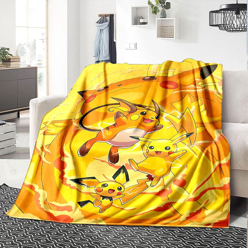 Pikachu Friends Adventure Flannel Blanket Super Soft Warm Cozy Blanket For Sofa Bed Office Travel Allseason Home Decor Gift