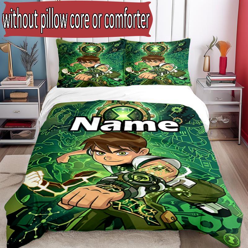 3pcs Duvet Cover Set (1*Duvet Cover + 2*Pillowcase, Without Core), Custom Name Ben 10 Cartoon Pattern Bedding Set, Home Bedroom Decor Gift