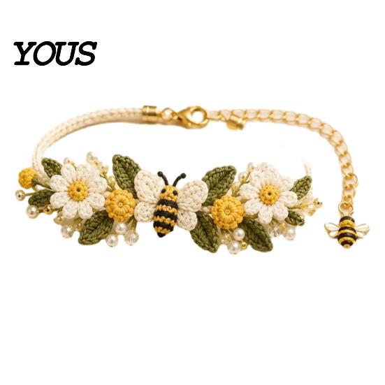 Handmade Accessory DIY Kit Crochet Bracelet Kit, Flower Craft Set with Beads, Yarn And Beads Floral Making for Beginners, Gift Beginners