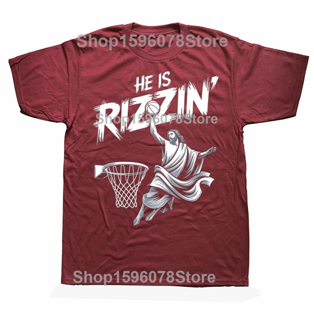 He Is Rizzin Funny Jesus Basketball Meme Graphic Tshirts Men Womens Fashion Casual Tshirt 100 Cotton Loose Oversized T Shirt