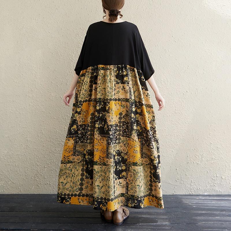 The real shot is the new 125kg fat MM to cover the meat and show thinness, and the color matching cotton and linen dress women's clothing.