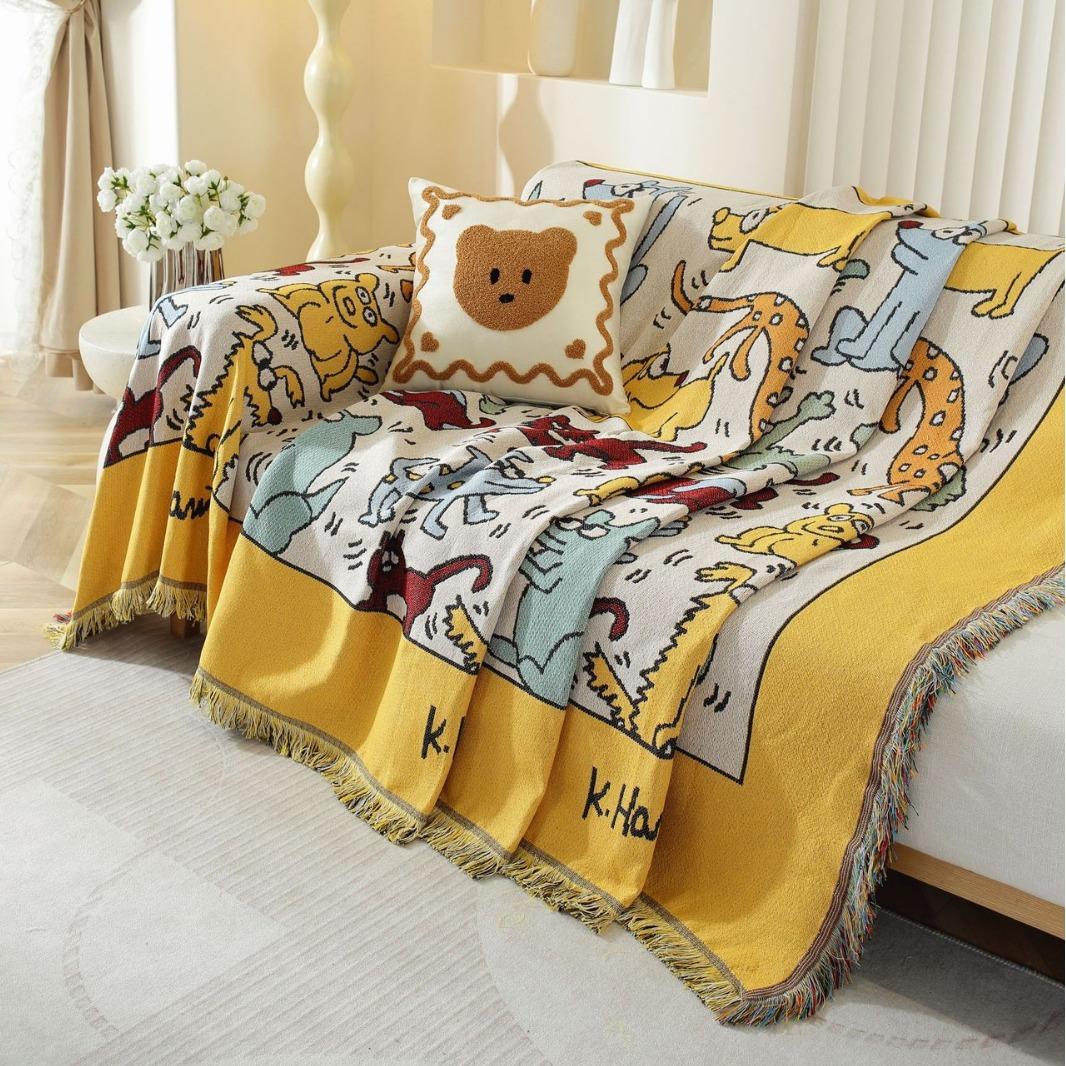 

Напольный коврик с граффити из полиэстера и хлопка, плетеная нить, скандинавская подушка для дивана, чехол для походного одеяла, чехол для дивана Four Seasons 180x130cm