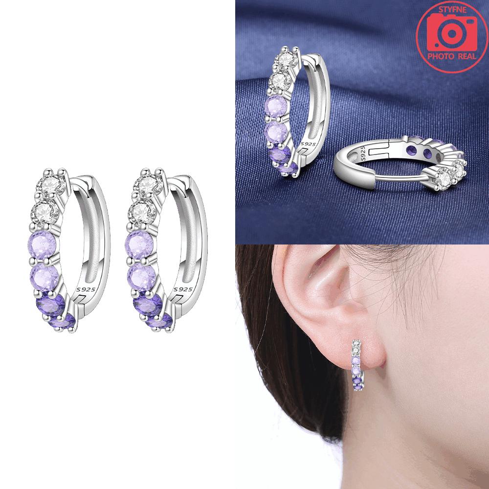 925 Silver Purple Series Heart Wing Earrings Women Pretty Bows Lucky Ear Hoops Valentine's Fine Gift Jewelry Accessory