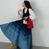 Koreanischer Schicker High-Waist Colorblock A-Linien Denim Midi-Rock für Damen