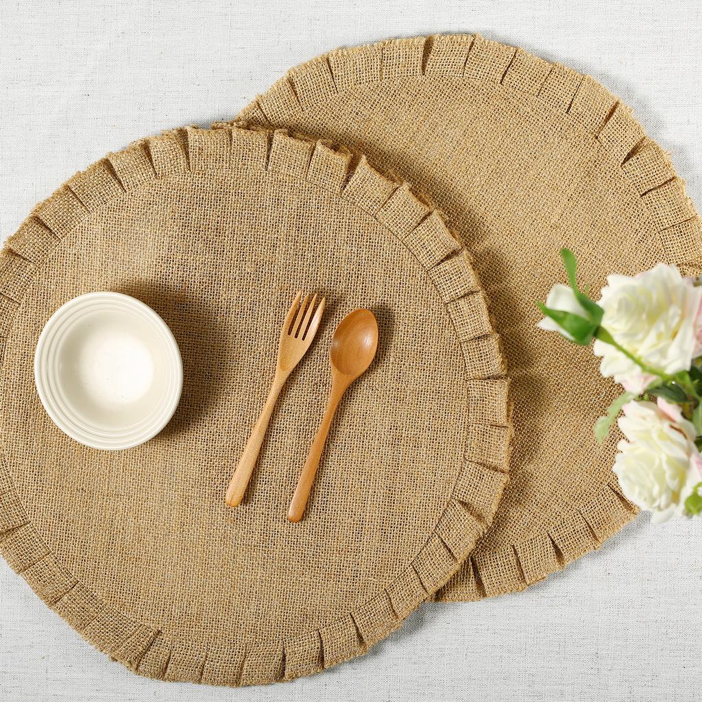 Set of 4 Round Jute Table Placemats - Vintage Mats for Parties Dining Table Coasters - Decorative Placemats  Jute