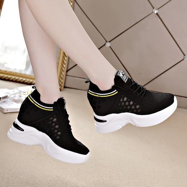 Tacón alto Cuña Transpirable Zapatos de Mujer Verano Nuevos Zapatos Blancos  Negros Cuñas Ocultas Tacón 8cm Casual Cordón Up Plataforma Aumento  Zapatillas Mujer comprar a buen precio — entrega gratuita, reseñas reales