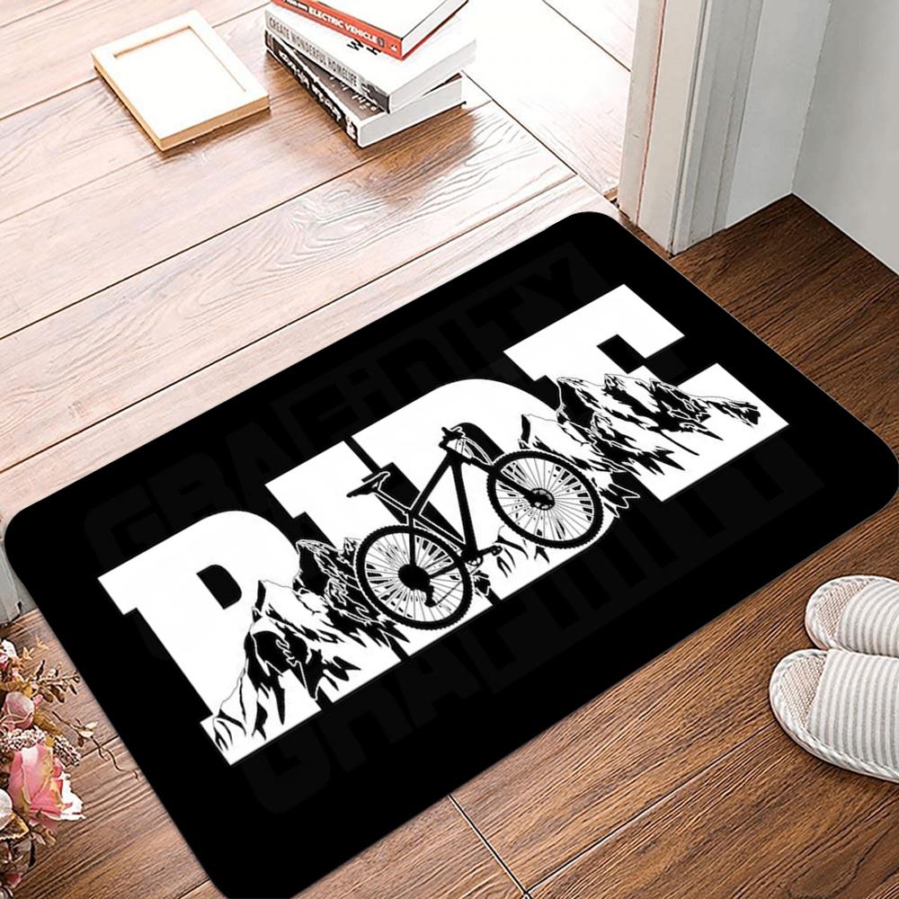 

Black & White MTB Bike Silhouette Doormat Living Room Mat Anti-Slip Outdoor Bicycle Cyclist Biking Doormat Entrance Rug Carpet 40x60cm