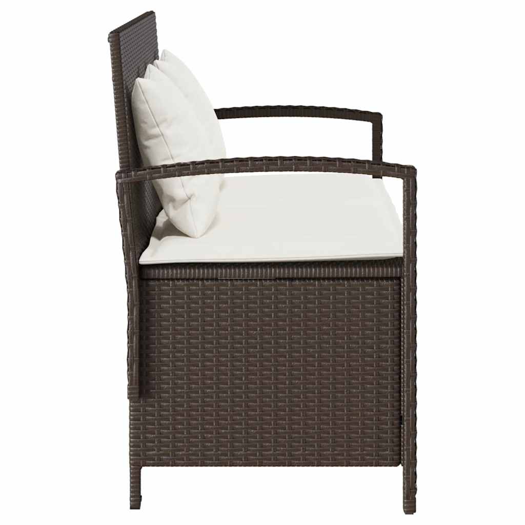 Garden Bench with Storage and Cushion Brown Polyrattan