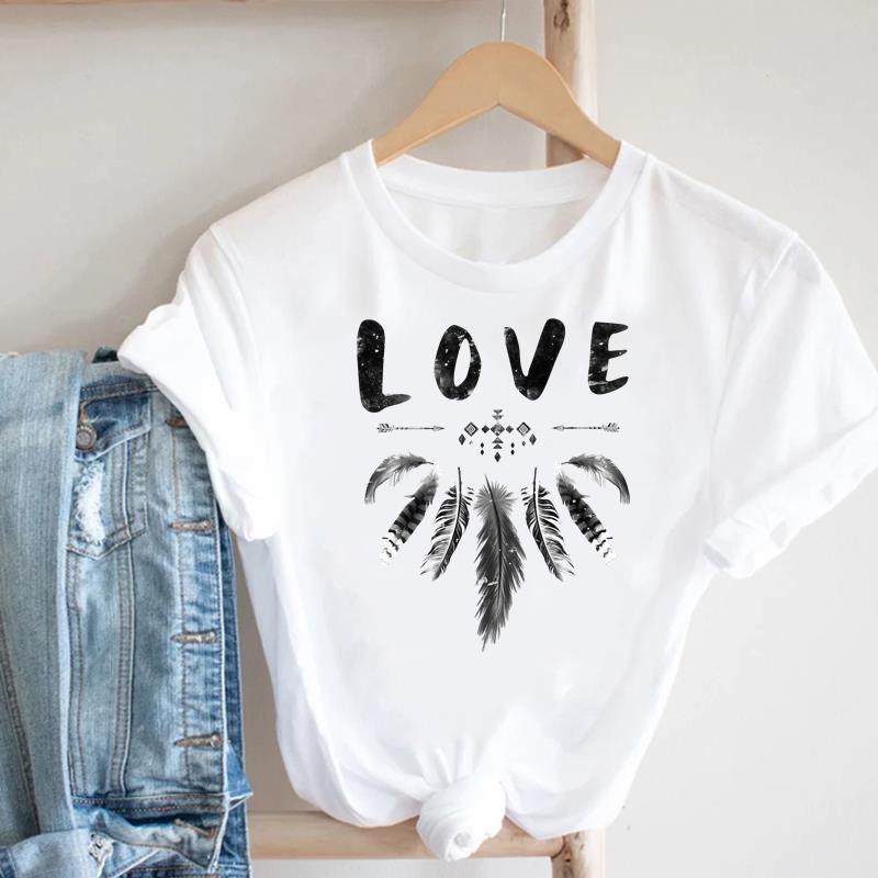 (Asian Size) love trend style  Lady Female Top Printed Women Tee Clothing Casual T Shirt Fashion Graphic Short Sleeve T-shirts