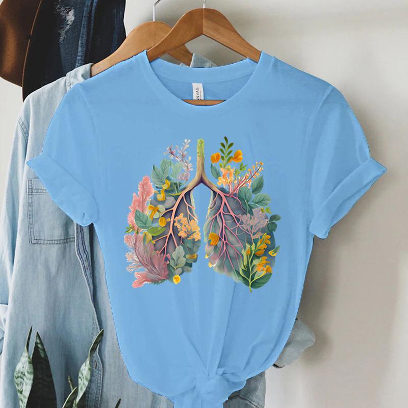 Colorful Anatomical Heart Lungs Tshirt Women Plant Floral Graphic Anatomy Tshirt Top Funny Cardiac Nurse Gift Summer Shirt 2024