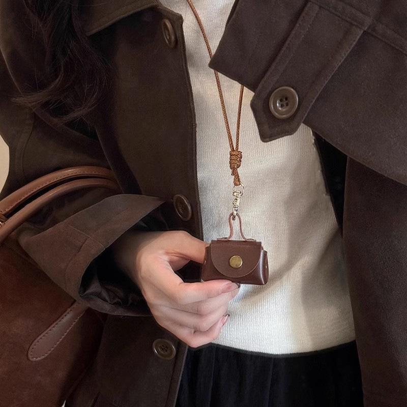 Retro Leather Coin Purse & Earphone Case Necklace - Women's Crossbody Lanyard & Sweater Chain Accessory