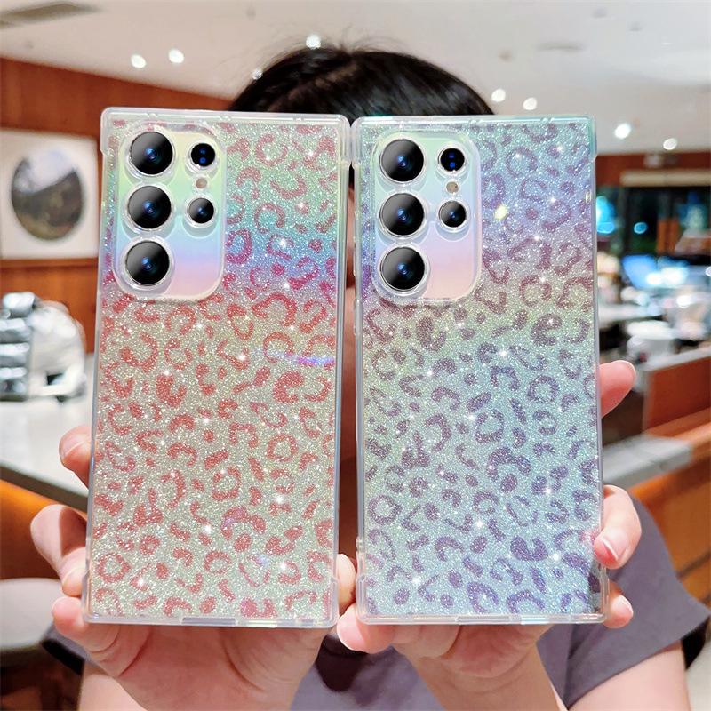 Iridescent Blue Leopard Glitter Samsung S22/S23/A15/A55 Full Coverage Phone Case