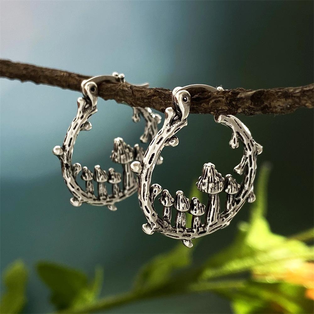 

Vintage Bohemian Tree Branch Mushroom Hoop Earrings for Women Ethnic Unique Design Exaggerated Huggies Earring Jhumka Jewelry