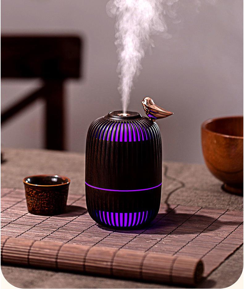 New desktop light retro birdcage wood grain Humidifier Diffuser with rainbow gradient atmosphere humidifier heavy fog volume