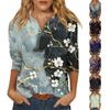 Modna koszula damska Casual Raglanowy rękaw Kieszeń V Neck Rękaw 3/4 Luźny T-shirt z nadrukiem Top damski