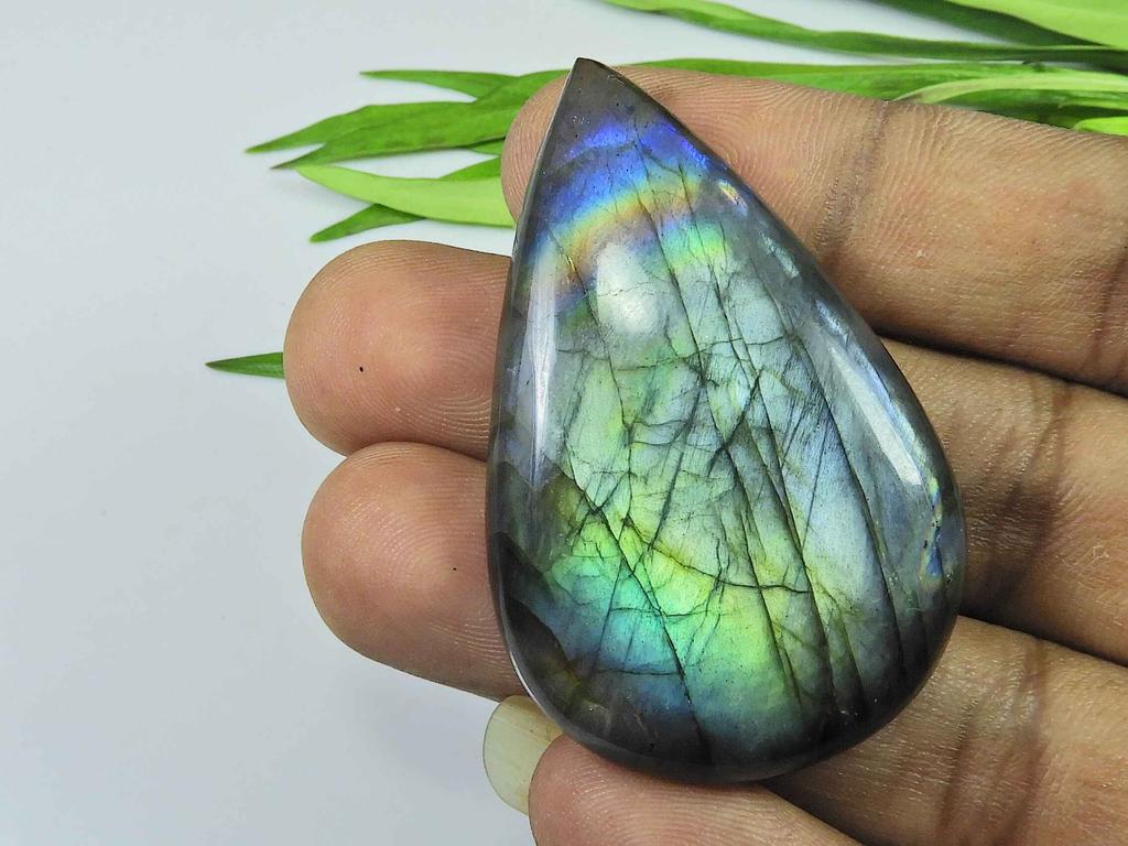 32X50MM Natural Labradorite Multi Purple Pear Cabochon Loose Gemstone 104Cts SK-4046