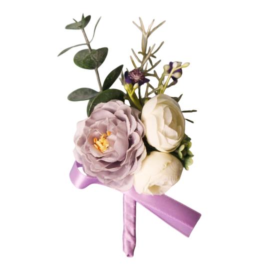 Yousheng Purple Wedding Boutonniere, Artificial Silk Flower Lapel Pin for Groom Bride Parents, Romantic Wrist Corsage for Bridal
