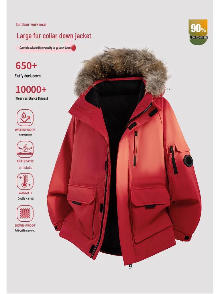 Parka d'hiver haut de gamme unisexe avec capuche et col en fourrure – Veste de ski style montagne trois-proofs