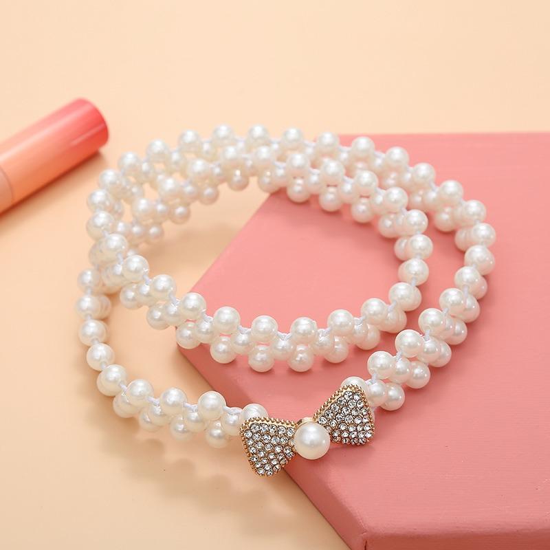Mei Women's Pearl Waist Chain - Perfect for Dresses, Summer Casual Style, Rhinestone Embellished, Elastic Waistband