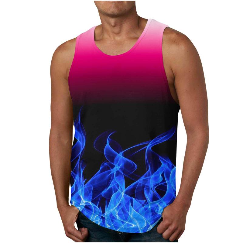Summer Round Neck 3D Flame Printed Top Fashionable Casual Sleeveless Men's Tank Tops