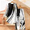 Marble Print Two Piece Outfit Women Long Sleeve Irregular Hem Tunic Top Wide Leg Pants Casual Matching Set