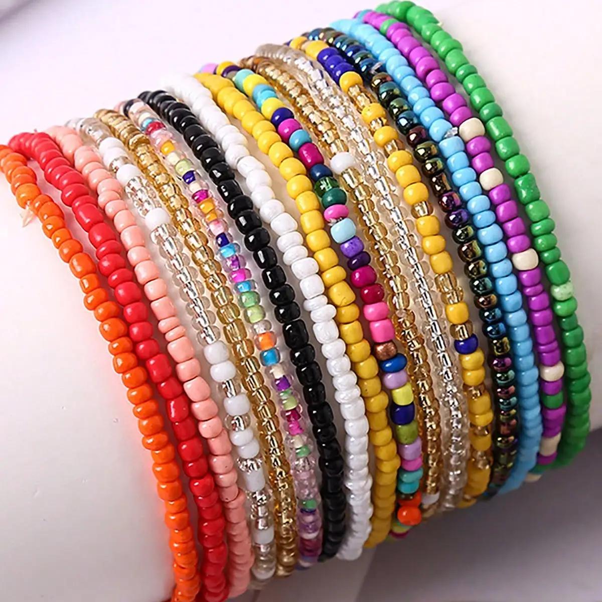 Yiran Bag Women's 17Pcs Random Color Mixing Elastic Beaded Bracelets Bohemian Stackable Beaded Stretch Bracelets Colorful Boho Beach Bracelet Set
