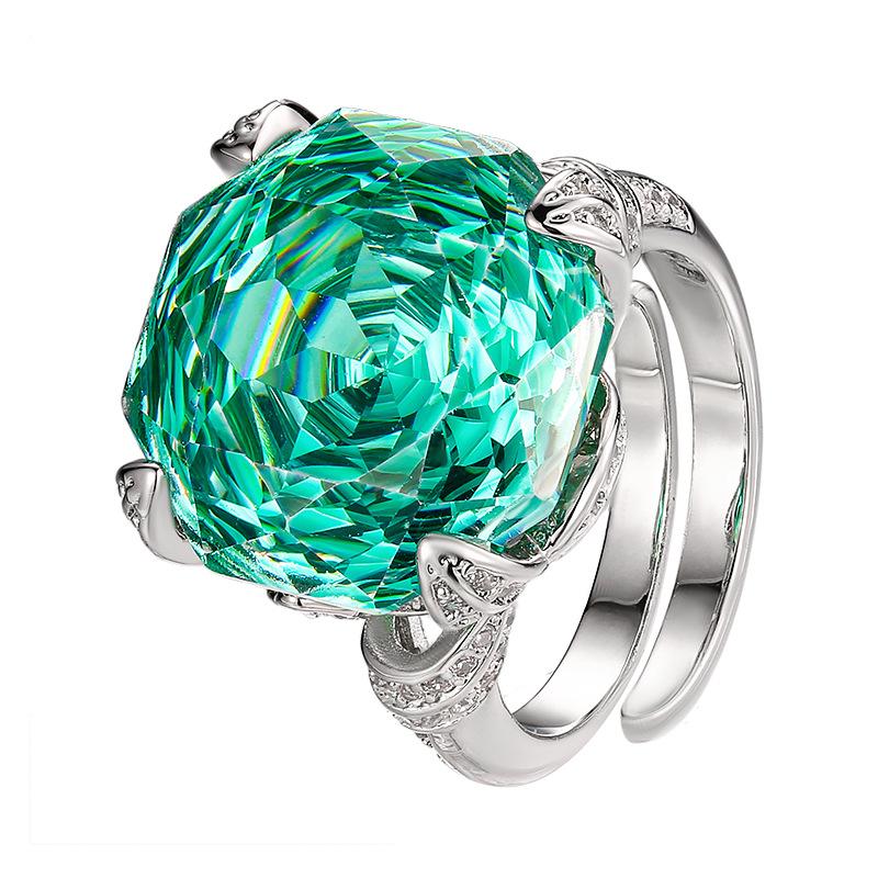 Jewelry Copper Bottom Gold-Plated Imitation Rose Cut Sea Blue Temperament Ring Main Stone 16Mm