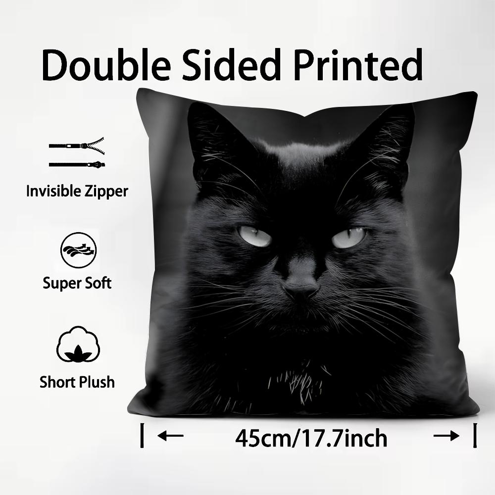 Popular Black Cat Cushion Cover Soft Washable Pillow Case Multi-Scene For Couch Bed Travel Office Use