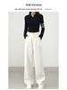 White Linen Loose-Fit Old Money Style Women’s Elastic Waist Wide-Leg Trousers, Casual Spring 2026 Collection