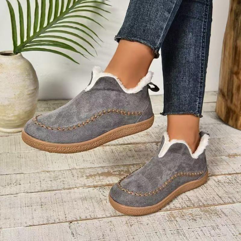 Velvet Warm Flat Soled Round Toe Cotton Shoes Snow Boots For Women Wide Width Slip On Women'S Fashionable Zippered Low Boot