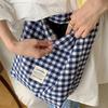 Fashion Cotton Fabric Shoulder Bag for Women Simple Plaid Pattern Large Casual Capacity Shopper Tote Bags