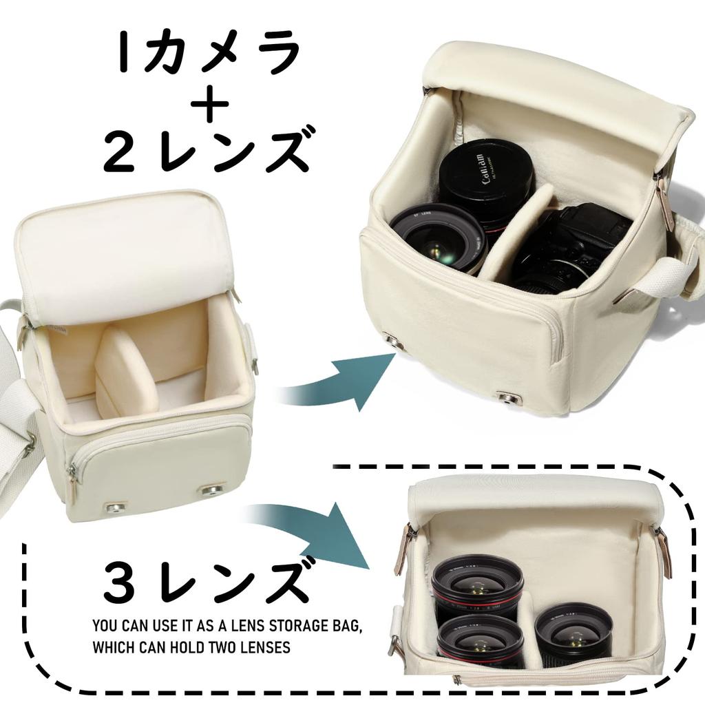 Cwatcun Camera Bag Shoulder Stylish Casual Canvas Material SLR Digital Camera (Beige, M)