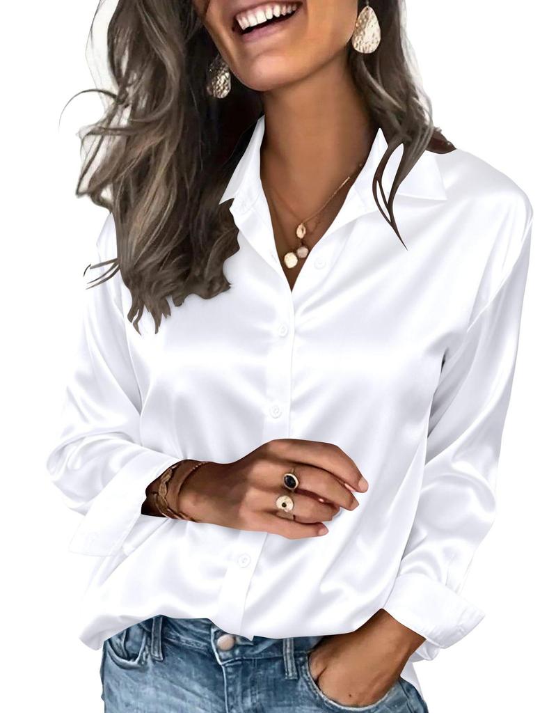 2026 Spring/Summer European & American Women's Satin Long Sleeve Button-Down Business Casual Shirt