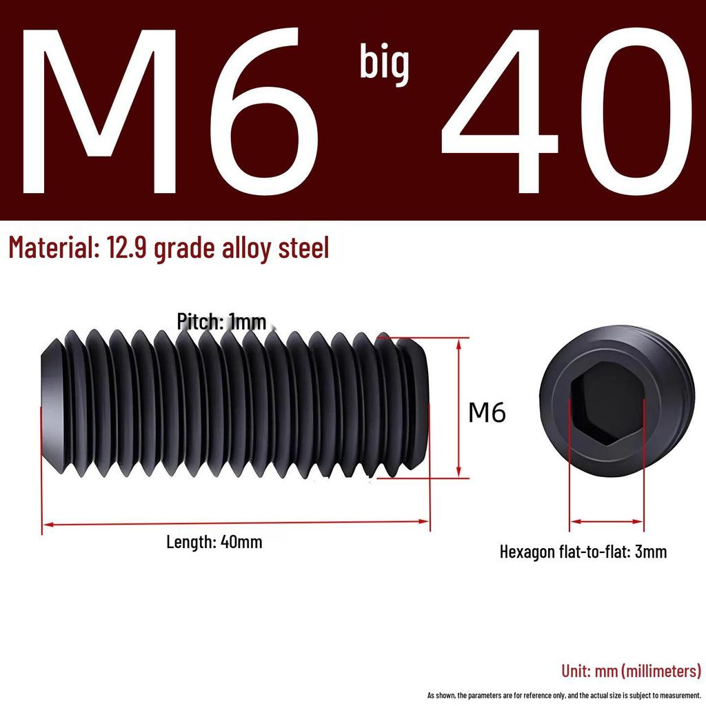 Grade 12.9 Hex Socket Headless Set Screw (M3-M16)