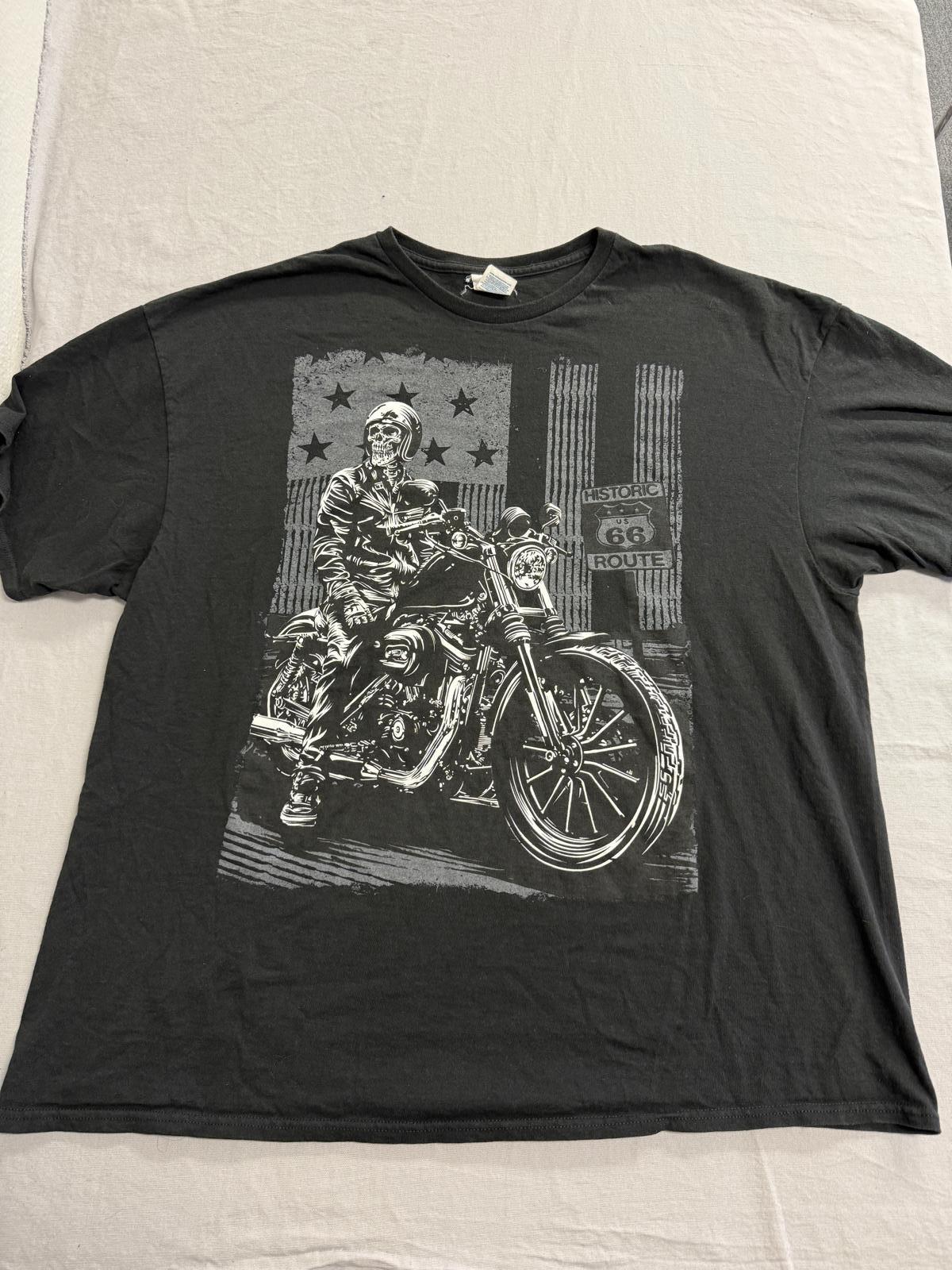 Y2K Biker Skeleton Big Print T-shirt Historic Route 66 3Xl S