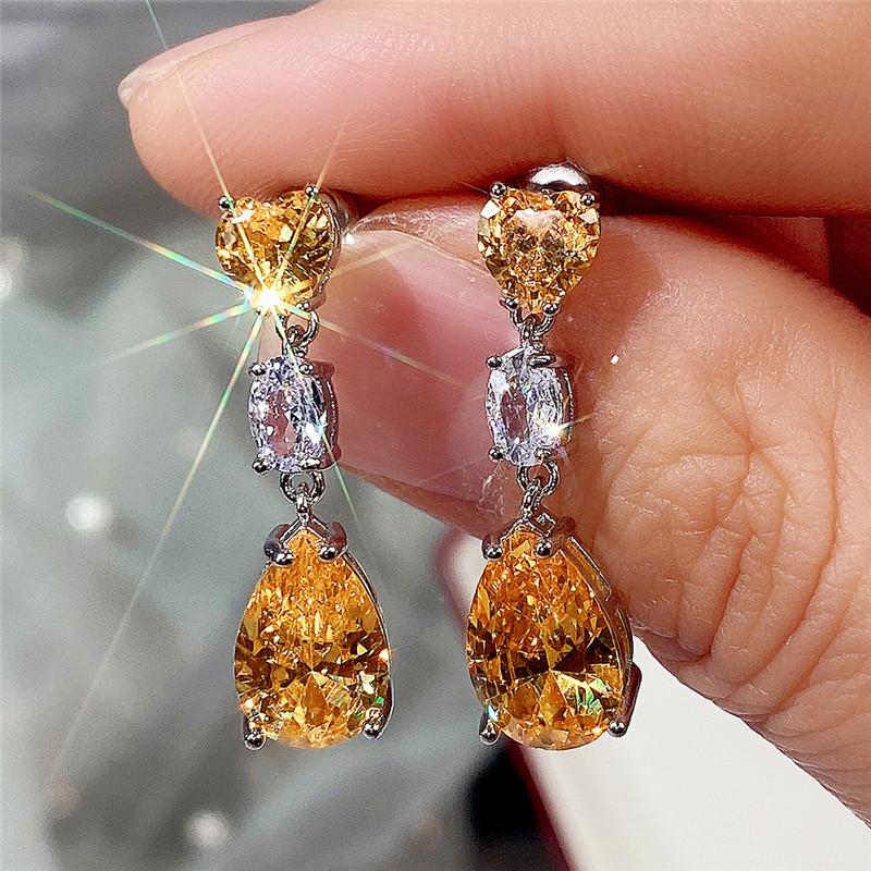 925 Sterling Silver Flower Cubic Zirconia Bridal Earrings for Women Trendy Crystal Bling Drop Earring Wedding Party JewelryGood product