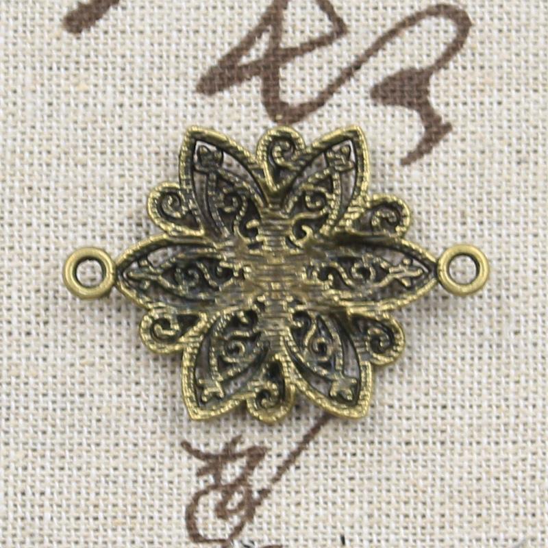 8pcs Charms Flower Link Connector 39x28mm Antique Bronze Silver Color Pendants DIY Making Findings Handmade Tibetan Jewelry CDN