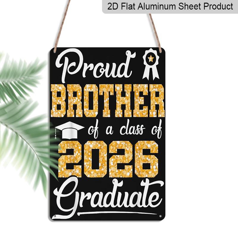 2D Flat, 1pc Proud Brother of A Class of 2026 Graduate Aluminium Sign - 8 x12 Gold Glitter Graduation Decor, Grad Cap & Medal Wall Art, Perfect 20*30cm