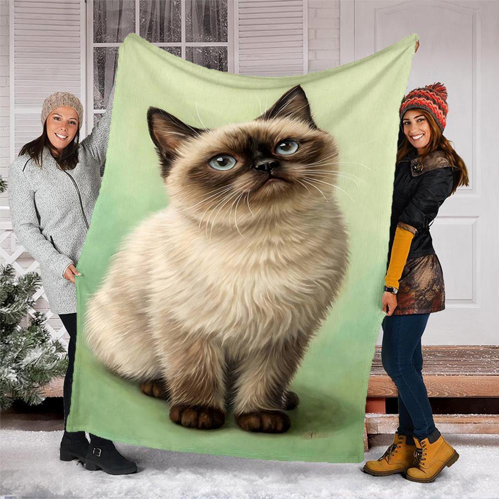 1pc Siamese Cat Outdoor Flannel Blanket , Machine Washable Perfect Gift for Birthday , Holiday Travel Accessory , Durable Material