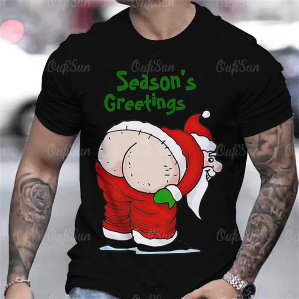Christmas Men's T-shirt O Neck Red Santa Tshirt For Men Xmas Oversized Fashion Streetwear Short Sleeve Tops Harajuku Men Clothes