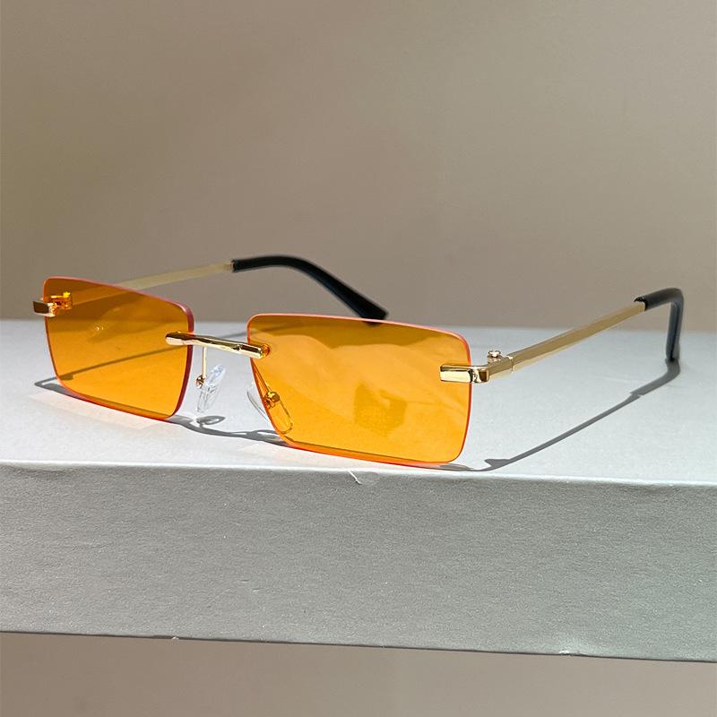 Fashionable Square Rimless Sunglasses Minimalist Trendy Street Style Shades Outdoor Sports and Travel UV-Protective Eyewear