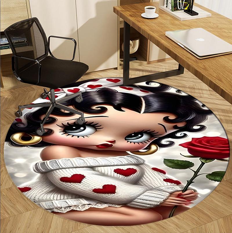 Betty Boop Pattern Round Rug, Indoor/Outdoor Mat, for Picnic, Gameroom, Bedroom, Office, Living Room, Home Decor Carpet, Birthday Gift